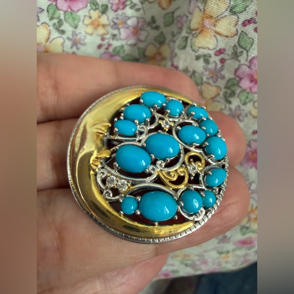 Gems en Vogue Sleeping Beauty Turquoise & White Zircon PENDANT CRESCENT MOON